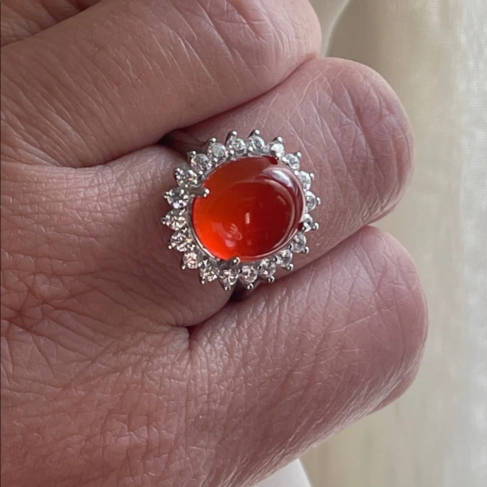 NWT Genuine Carnelian & CZ Sterling Silver Ring, Size 6 - Picture 11 of 11